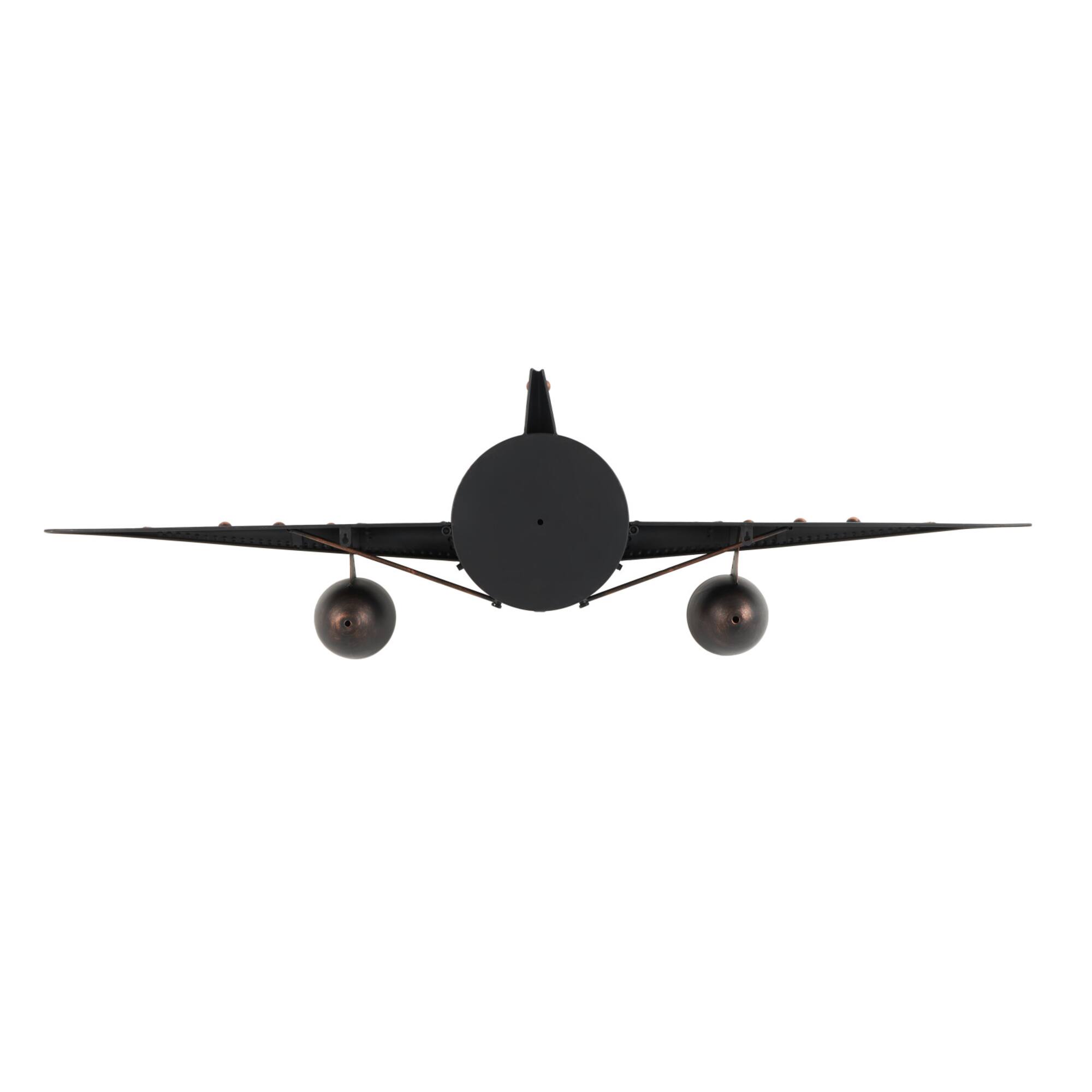 17" Dark Brown Metal Airplane Decorative Wall Clock with Copper Accents